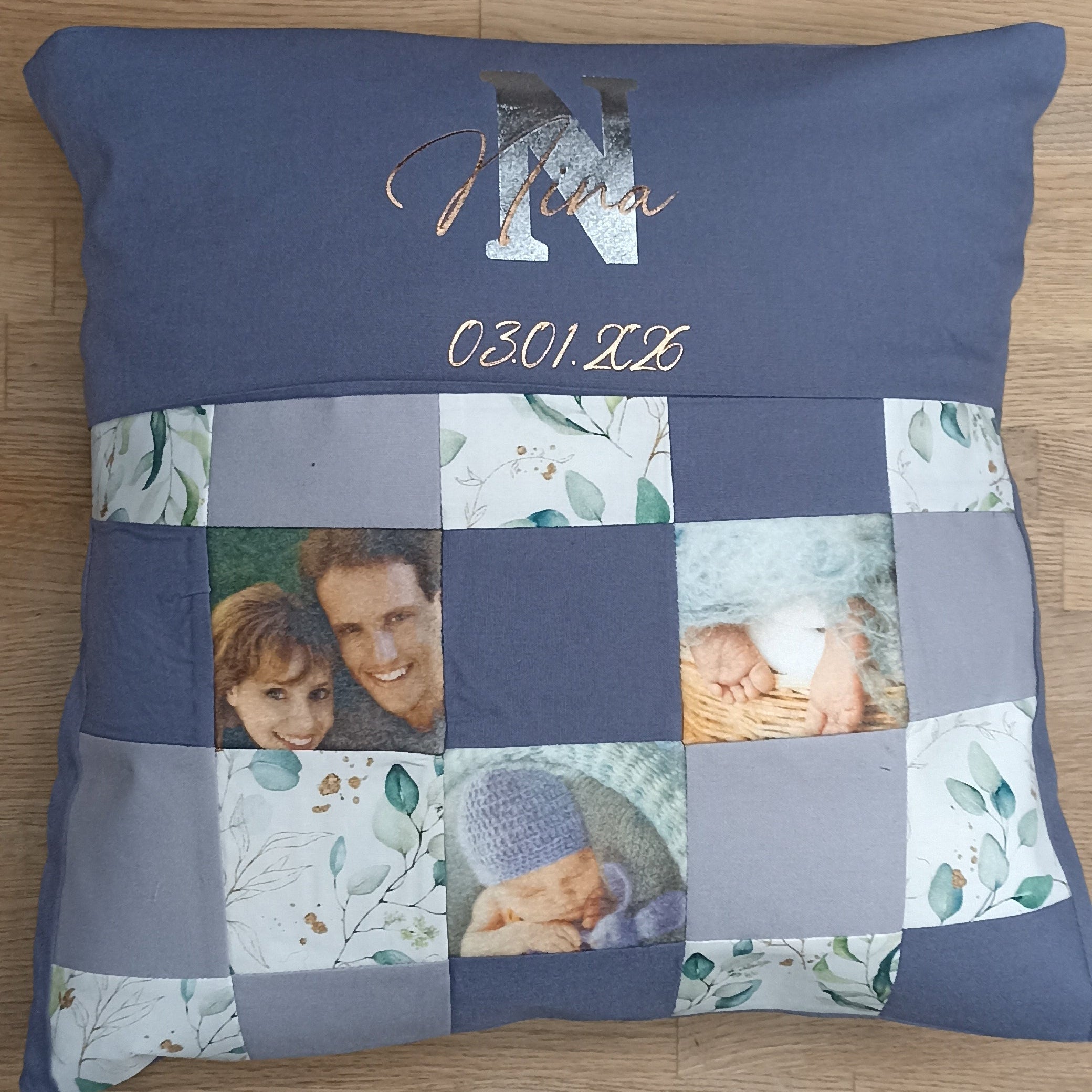 Personalisierte Fotokissen im Patchworkstil – handgenäht mit Erinnerung