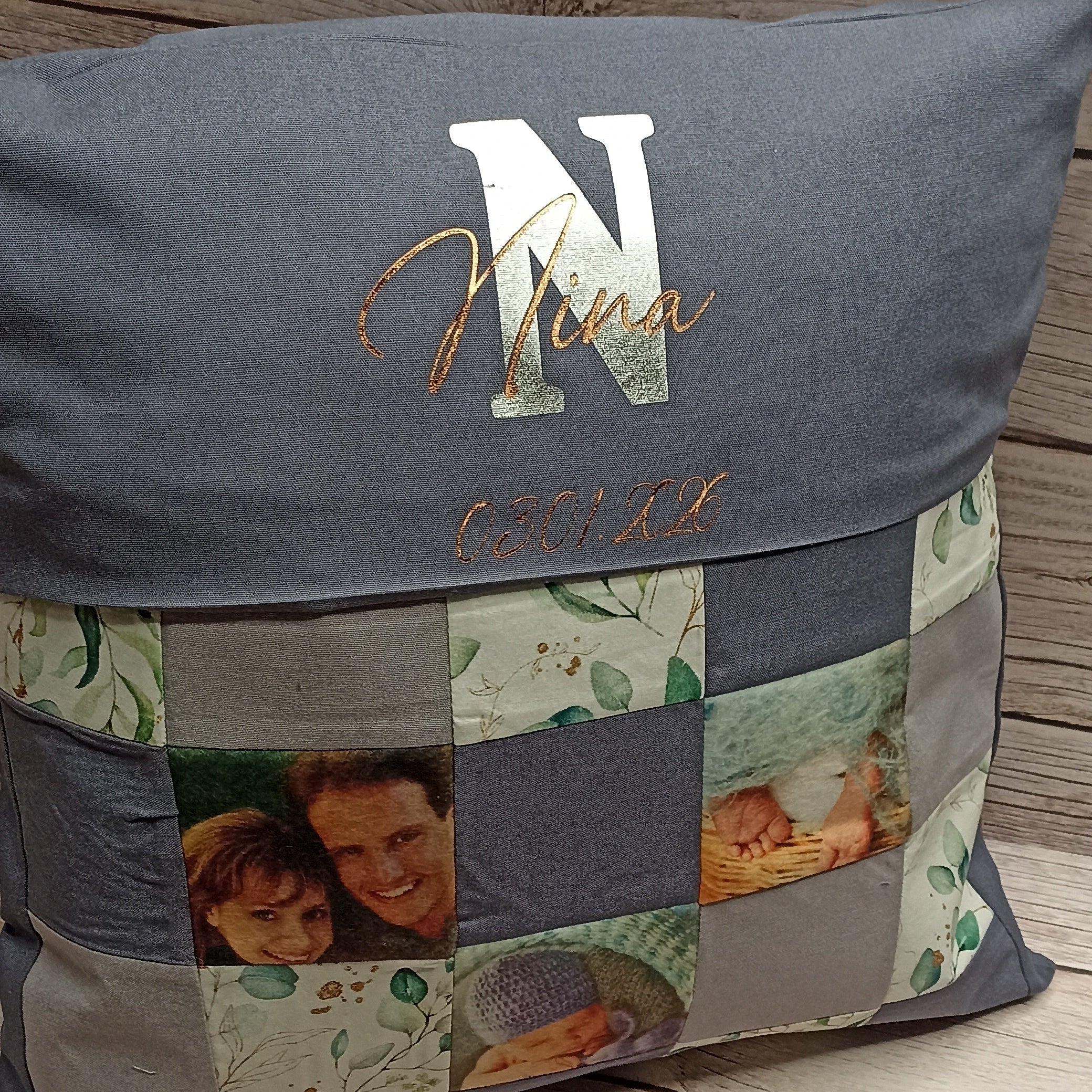 Personalisierte Fotokissen im Patchworkstil – handgenäht mit Erinnerung